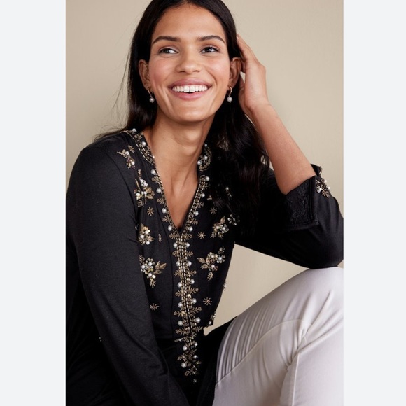 Soft Surroundings Fiesta Tunic Black Floral Embroidered Size 1X - Picture 6 of 10